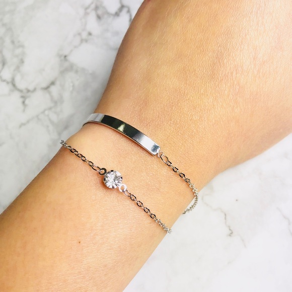 New! Double Loop Bracelet with Rhinestone & Plate - Picture 2 of 4